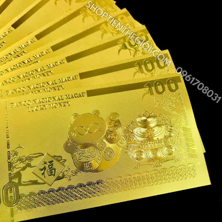 Tiền lì xì con Mèo Thần Tài mạ vàng plastic - SP005900